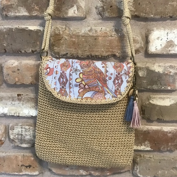 SAKROOTS Women's Tan Sayulita Crochet Flap Crossbody Bag - Picture 3 of 10